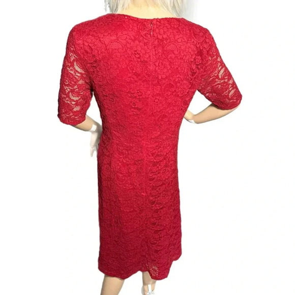 TALBOTS Romantic Red Lace Dress Half Sleeve Midi A Line Classic Lined Sz 2/4 - Picture 5 of 13